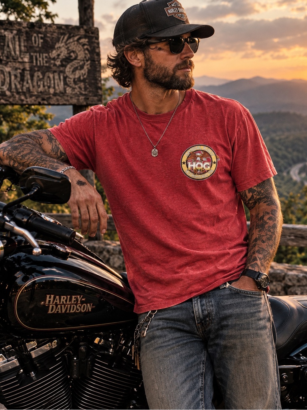 Harley-Davidson Men’s Red HOG Patch Short Sleeve Tee